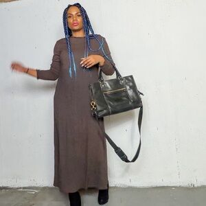 Vintage Shift Brown Long Sleeve Dress, L